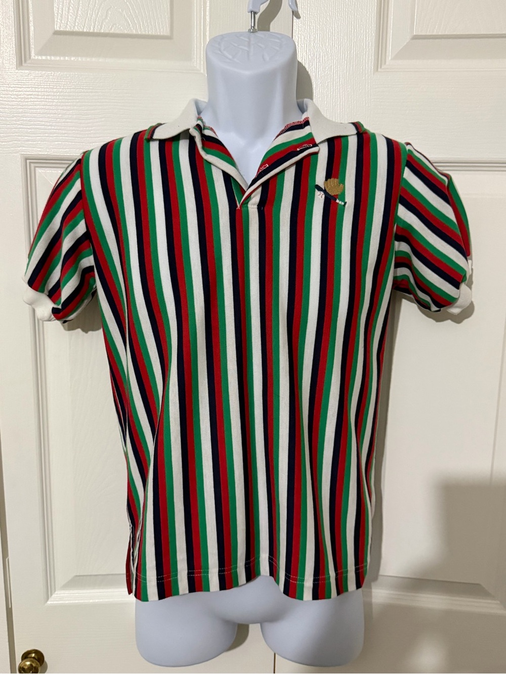 Kids Short Sleeve Polo Shirt - Red, Green, Navy & White Stripe xl 10-12
